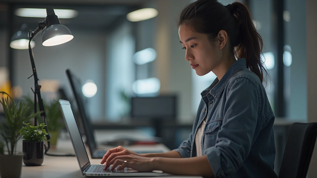 Профессиональное фото специалиста, работающего с цифровыми инструментами и кодом на экране ноутбука