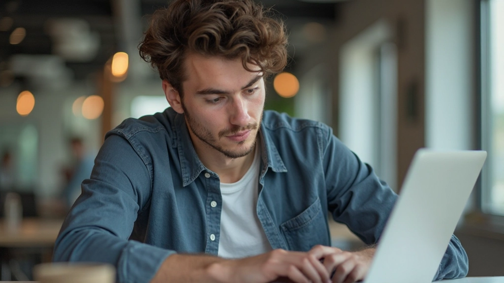 Молодой профессионал изучает цифровые инструменты на ноутбуке