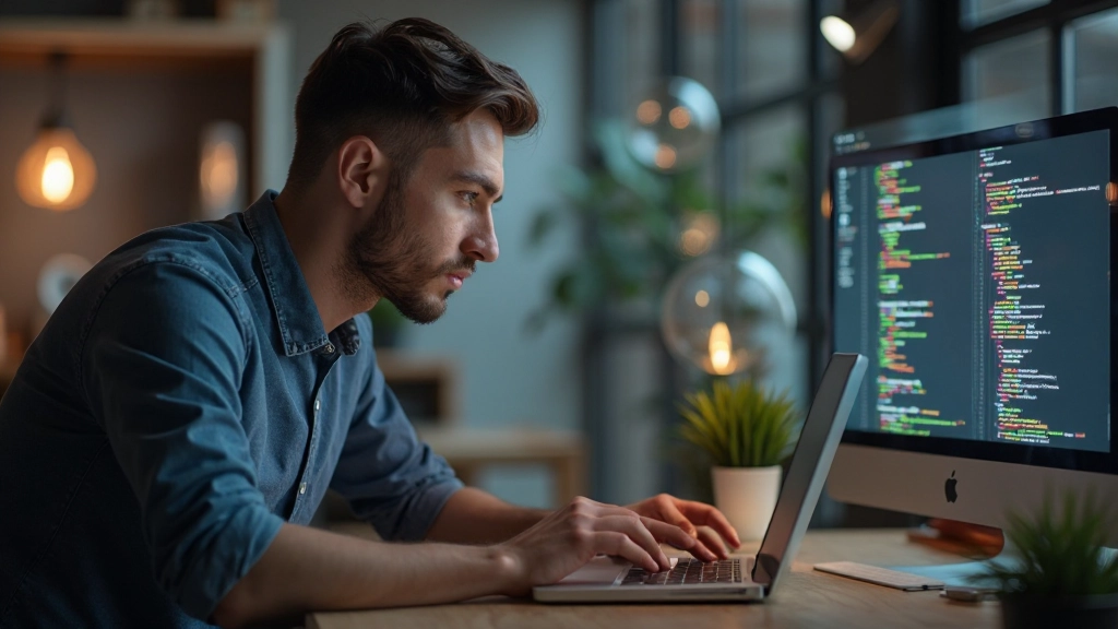 Молодой профессионал работает с технологией и цифровыми инструментами